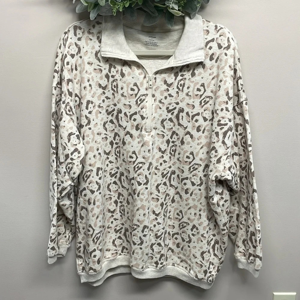 NWOT Aerie Quarter Zip Pullover Cheetah Print Oversized Sweatshirt M